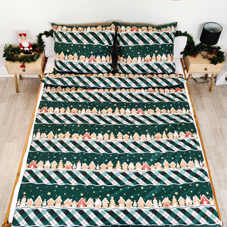 Pościel Świąteczna bawełniana z płótna 160- Piernikowe domki